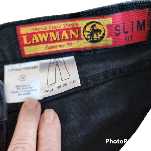 Women's Lawman Western Black Denim Jeans, Rhinestones & Studs Trim Slim Fit 9 - Picture 8 of 10